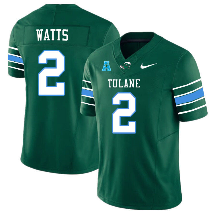 Tulane Green Wave #2 Duece Watts College Football Jerseys Stitched Sale-Green
